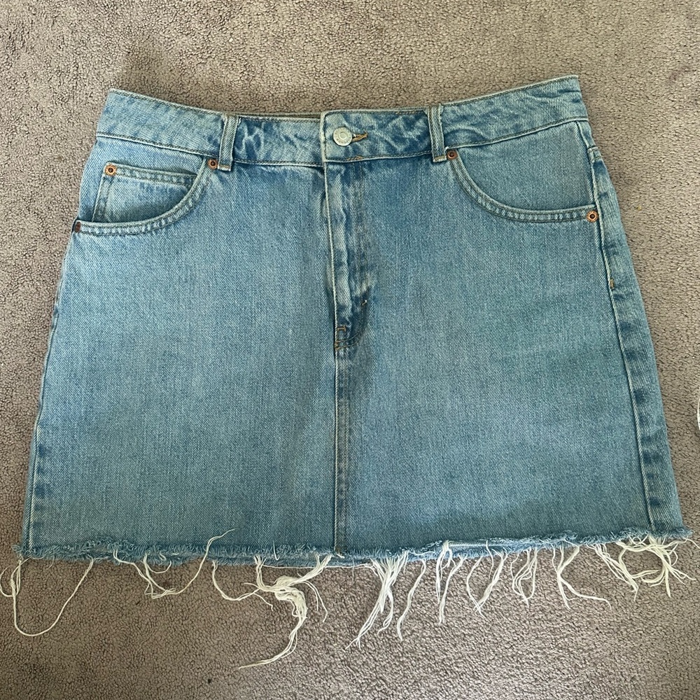 Topshop Light Denim Distressed Mini Skirt